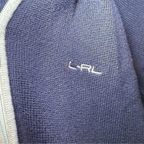 Lauren Active Ralph Lauren Navy Zip Hoodie Sweater White Contrast Large Cotton - Picture 3 of 10